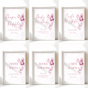 Baby Shower Table Sign Bundle - Pink Bearly Wait Toile de Jouy BS37