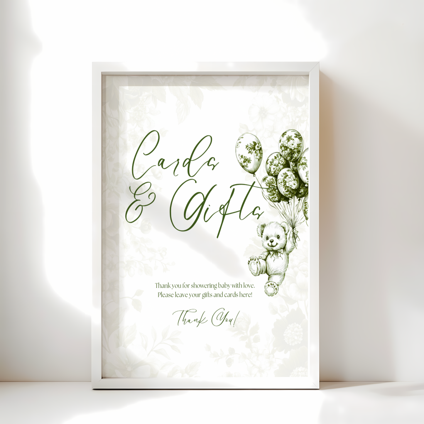 Baby Shower Table Sign Bundle - Green Bearly Wait Toile de Jouy BS38