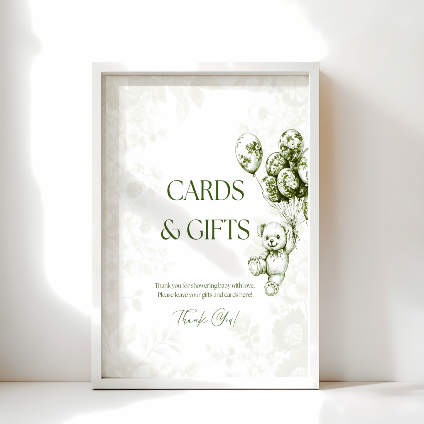Baby Shower Table Sign Bundle - Green Bearly Wait Toile de Jouy BS38