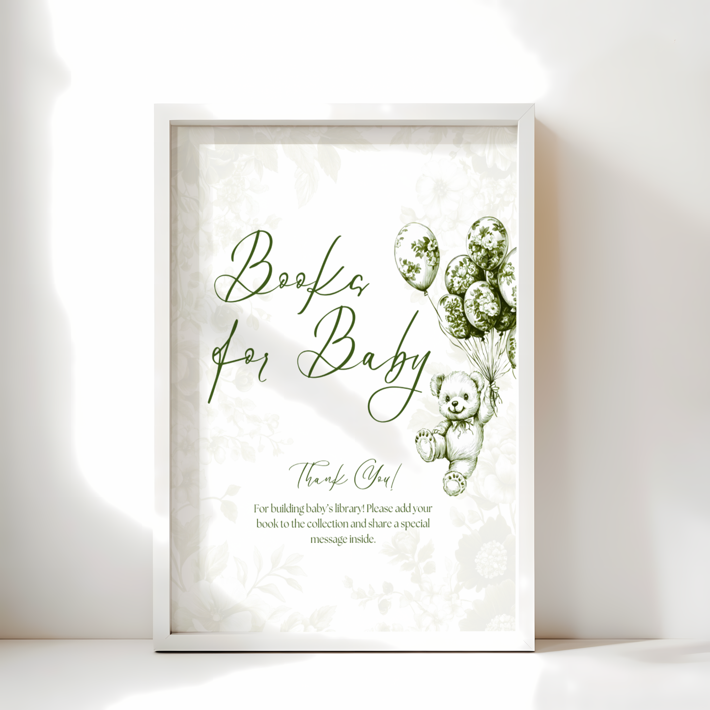 Baby Shower Table Sign Bundle - Green Bearly Wait Toile de Jouy BS38