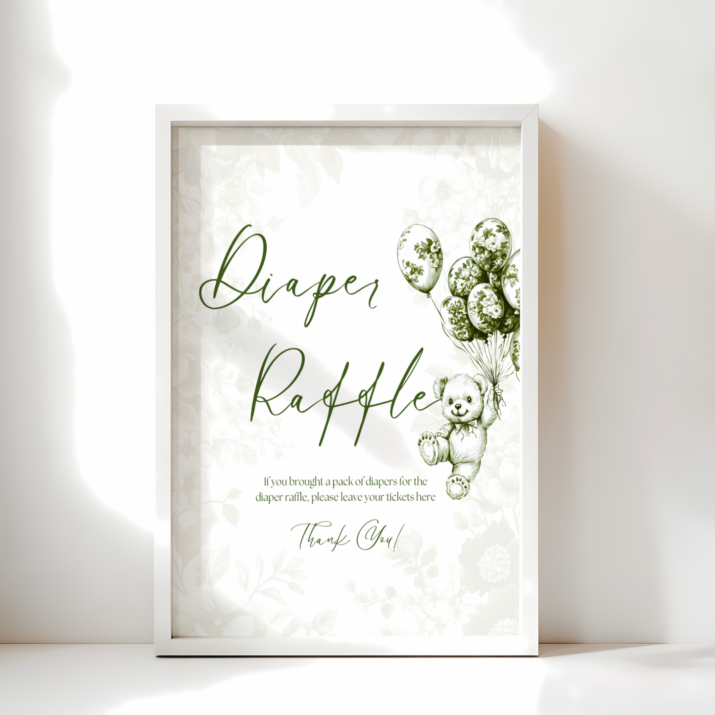 Baby Shower Table Sign Bundle - Green Bearly Wait Toile de Jouy BS38