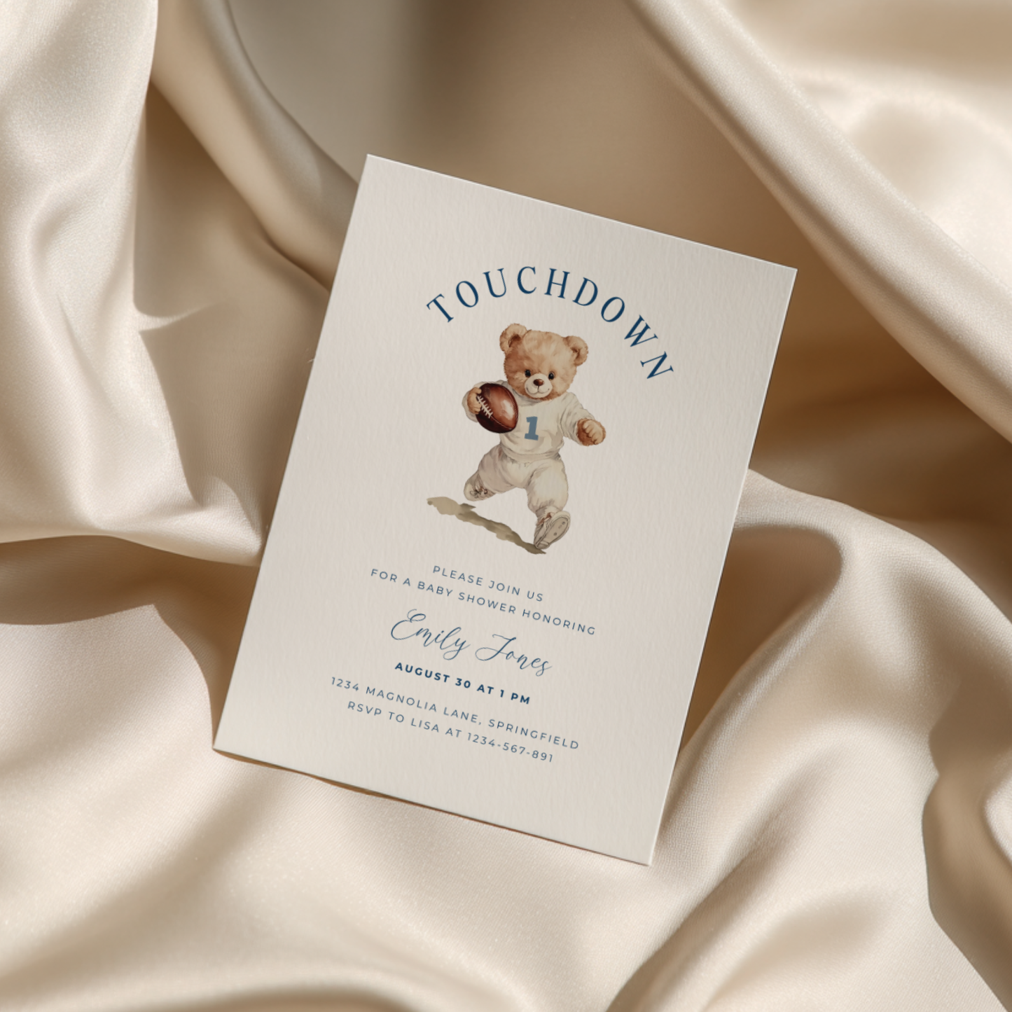 Baby Shower Invitation - American Football Sports Bear Touchdown BS221