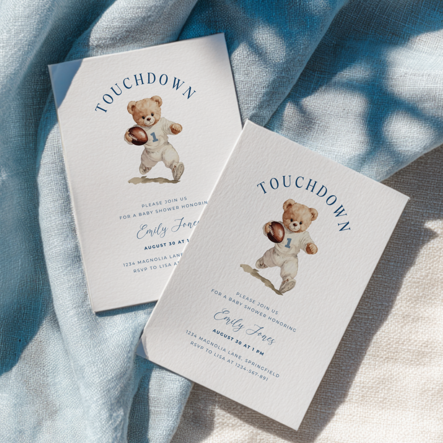 Baby Shower Invitation - American Football Sports Bear Touchdown BS221