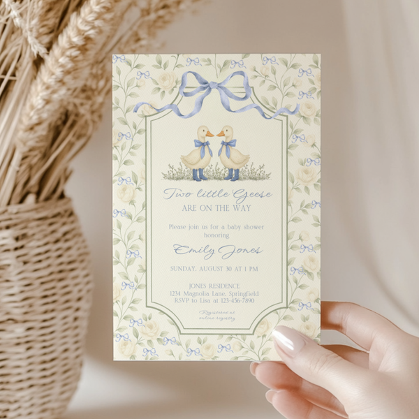 Twin Boys Little Goose Baby Shower Invitation BS285