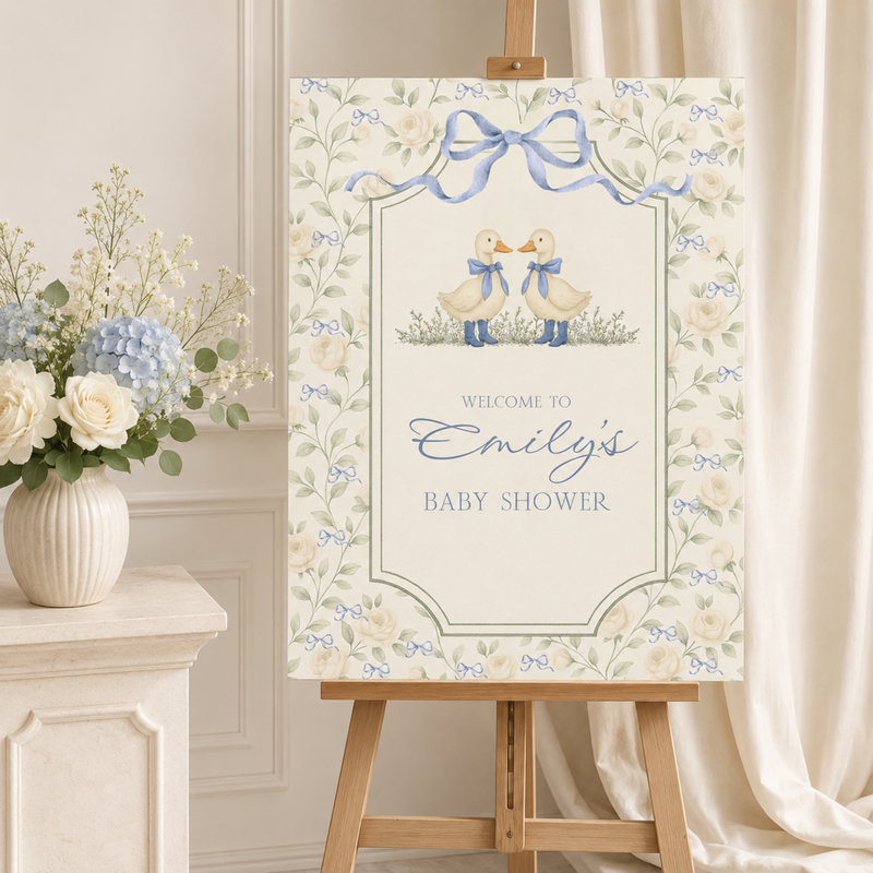 Twin Boys Little Goose Baby Shower Welcome Sign BS285