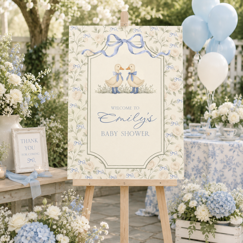 Twin Boys Little Goose Baby Shower Welcome Sign BS285