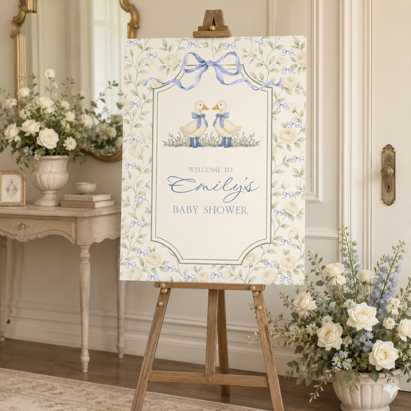 Twin Boys Little Goose Baby Shower Welcome Sign BS285