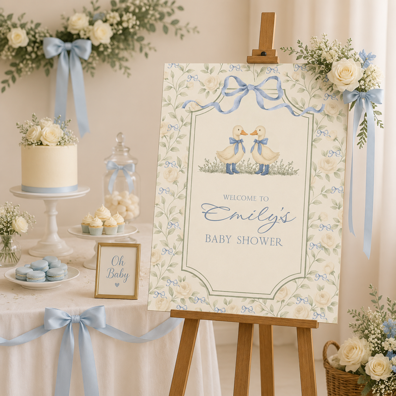 Twin Boys Little Goose Baby Shower Welcome Sign BS285