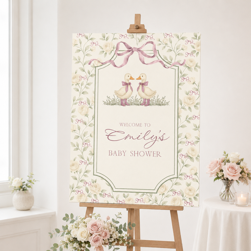 Twin Girls Little Goose Baby Shower Welcome Sign BS284