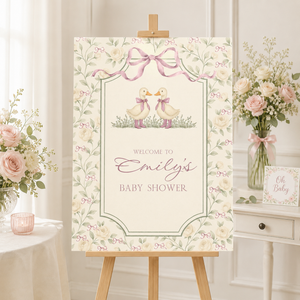 Twin Girls Little Goose Baby Shower Welcome Sign BS284