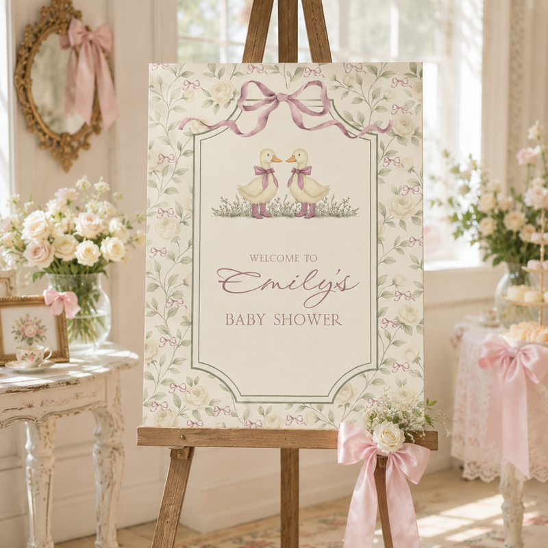 Twin Girls Little Goose Baby Shower Welcome Sign BS284