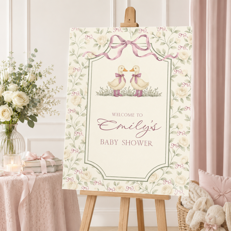 Twin Girls Little Goose Baby Shower Welcome Sign BS284