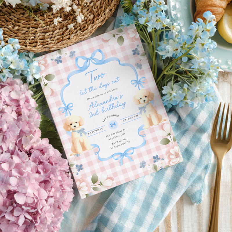 Two Let The Dogs Out 2nd Birthday Paw-ty Invitation L94