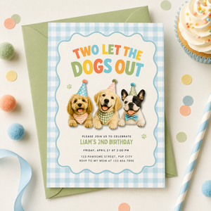 Two Let the Dogs Out 2nd Birthday Invitation Boy L166