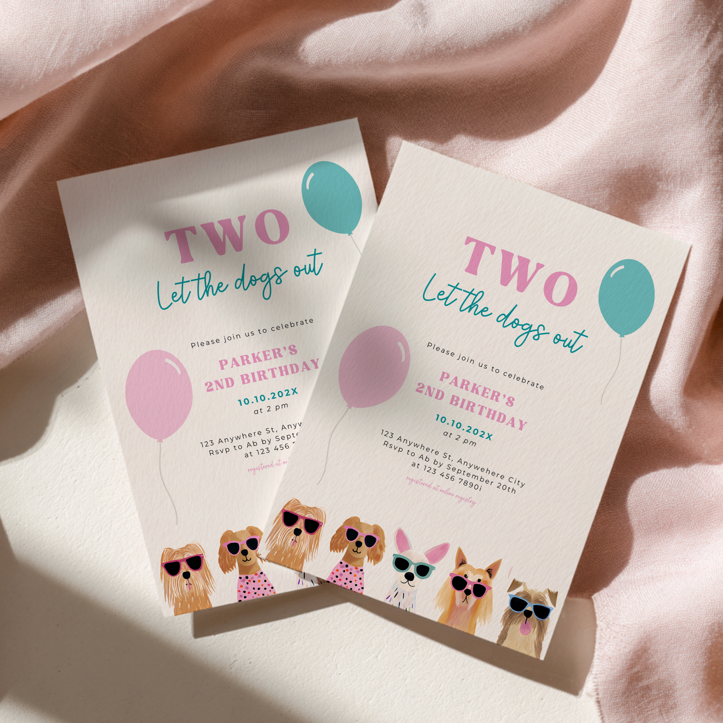 Two Let The Dogs Out 2nd Birthday Invitation Template for Toddler L35