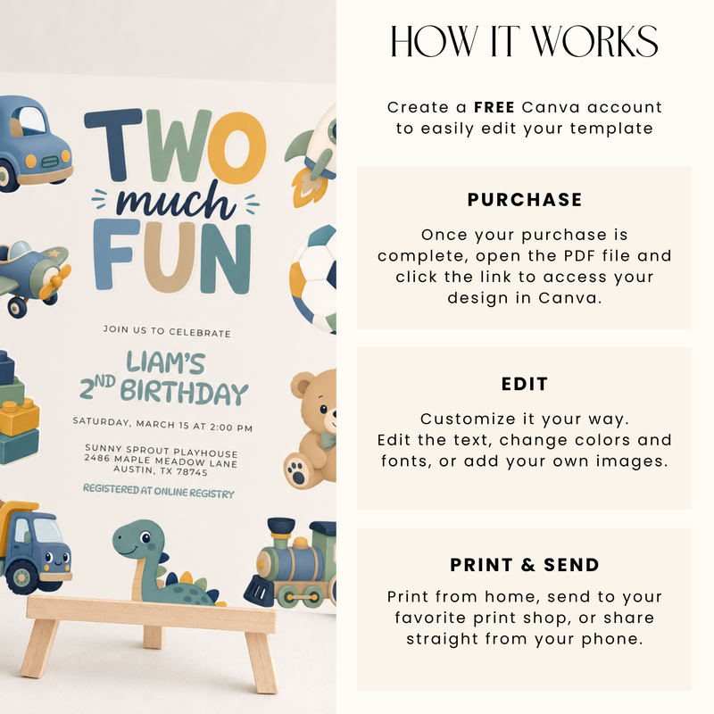 Two Much Fun 2nd Birthday Invitation Boy L152