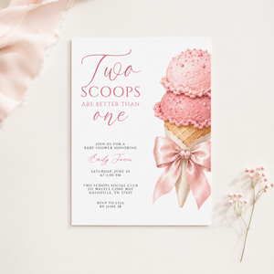 Two Scoops Are Better Than One Twin Girls Baby Shower Invitation BS315
