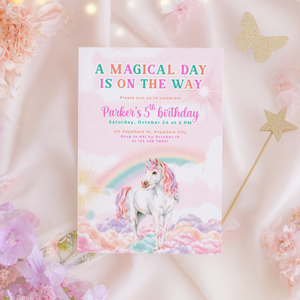 Pastel Rainbow Unicorn Birthday Invitation L83