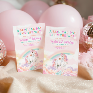 Pastel Rainbow Unicorn Birthday Invitation L83
