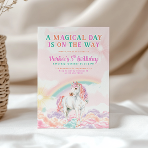Pastel Rainbow Unicorn Birthday Invitation L83