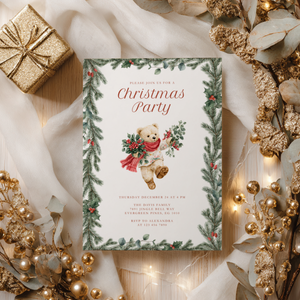 Vintage Christmas Bear Party Invitation L65