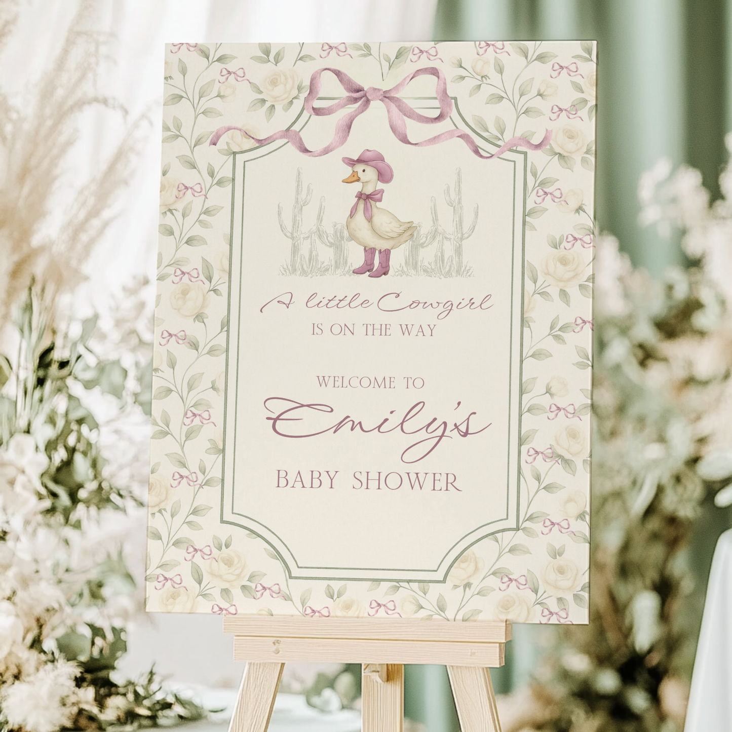 Baby Shower Welcome Sign - Vintage Little Cowgirl Goose Coquette BS150