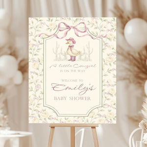 Baby Shower Welcome Sign - Vintage Little Cowgirl Goose Coquette BS150