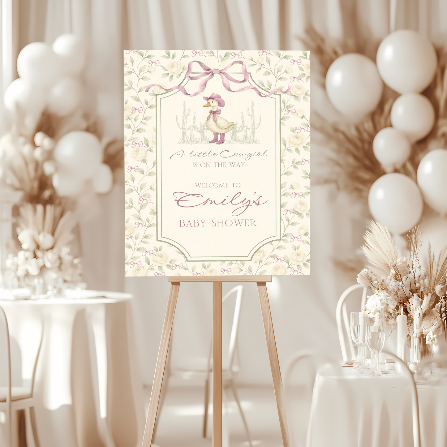 Baby Shower Welcome Sign - Vintage Little Cowgirl Goose Coquette BS150