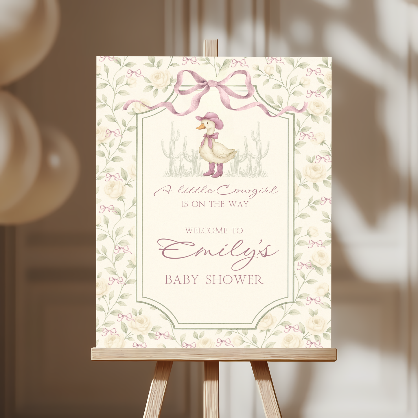 Baby Shower Welcome Sign - Vintage Little Cowgirl Goose Coquette BS150