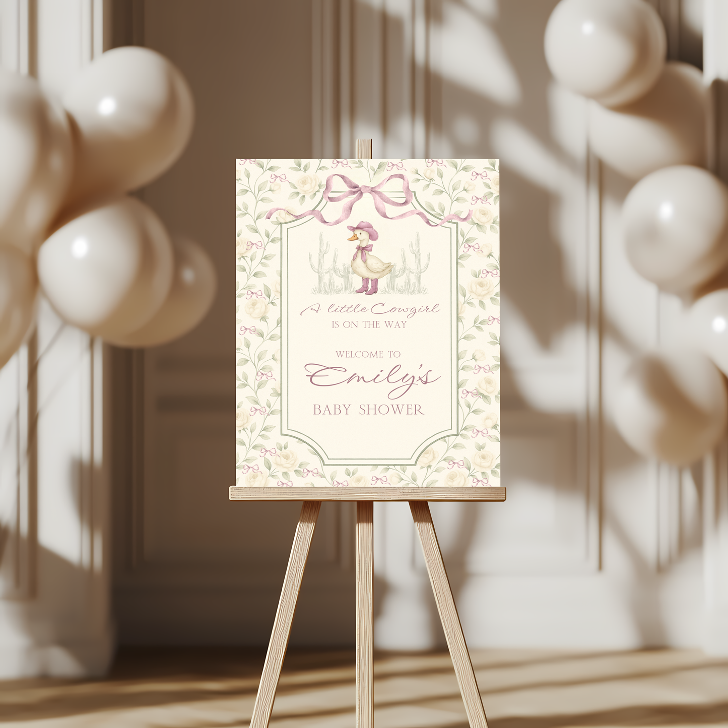 Baby Shower Welcome Sign - Vintage Little Cowgirl Goose Coquette BS150