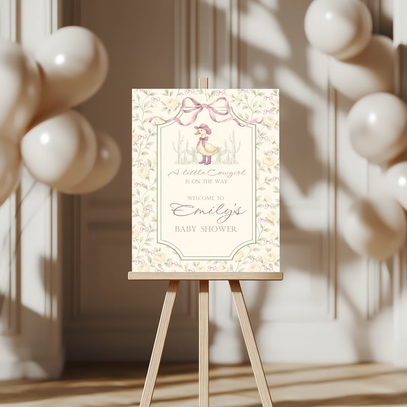 Baby Shower Welcome Sign - Vintage Little Cowgirl Goose Coquette BS150