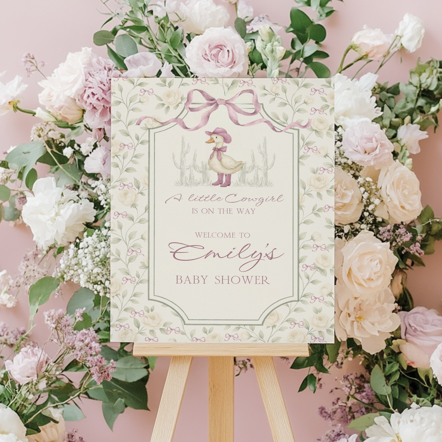 Baby Shower Welcome Sign - Vintage Little Cowgirl Goose Coquette BS150
