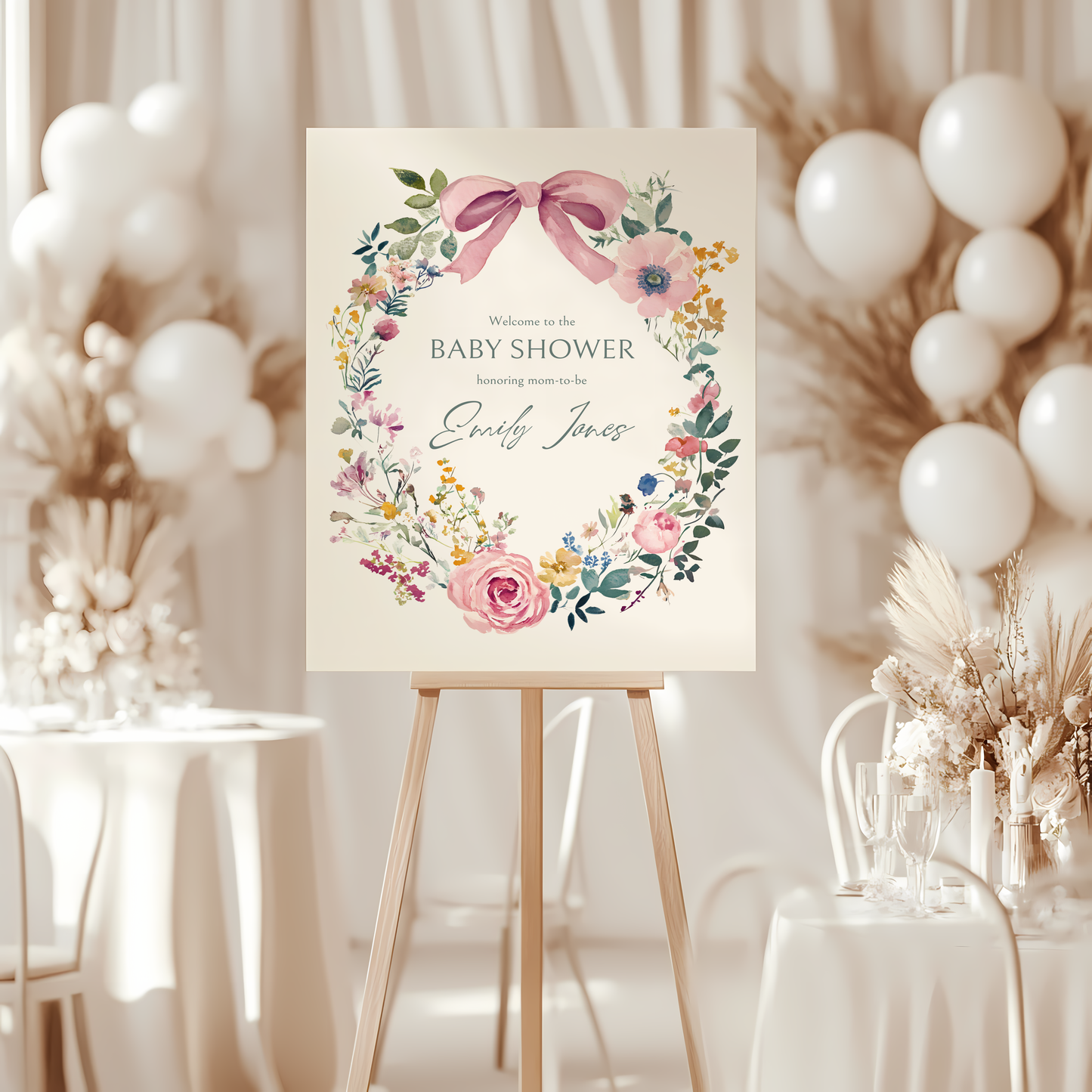 Baby Shower Welcome Sign - Baby In Bloom Beige Vintage Floral BS71