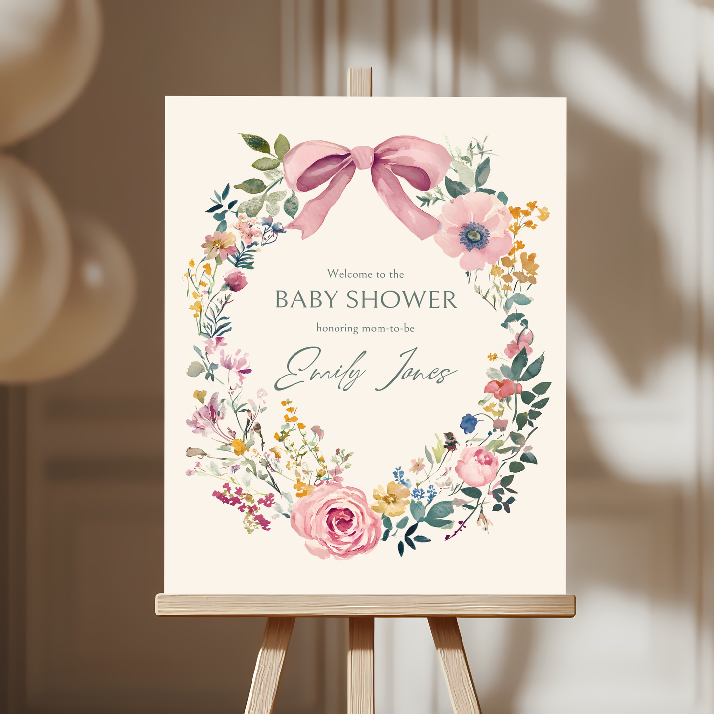 Baby Shower Welcome Sign - Baby In Bloom Beige Vintage Floral BS71