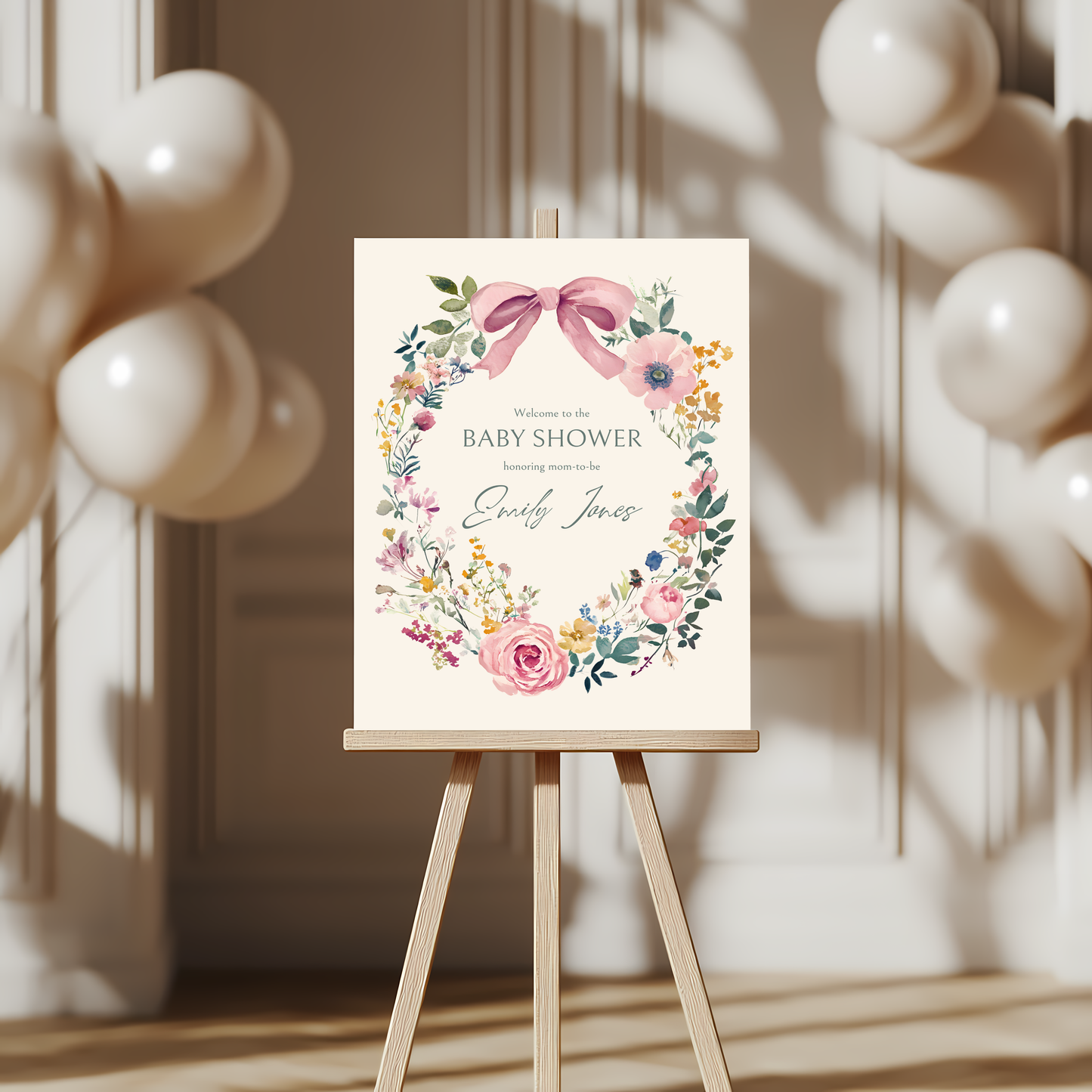 Baby Shower Welcome Sign - Baby In Bloom Beige Vintage Floral BS71