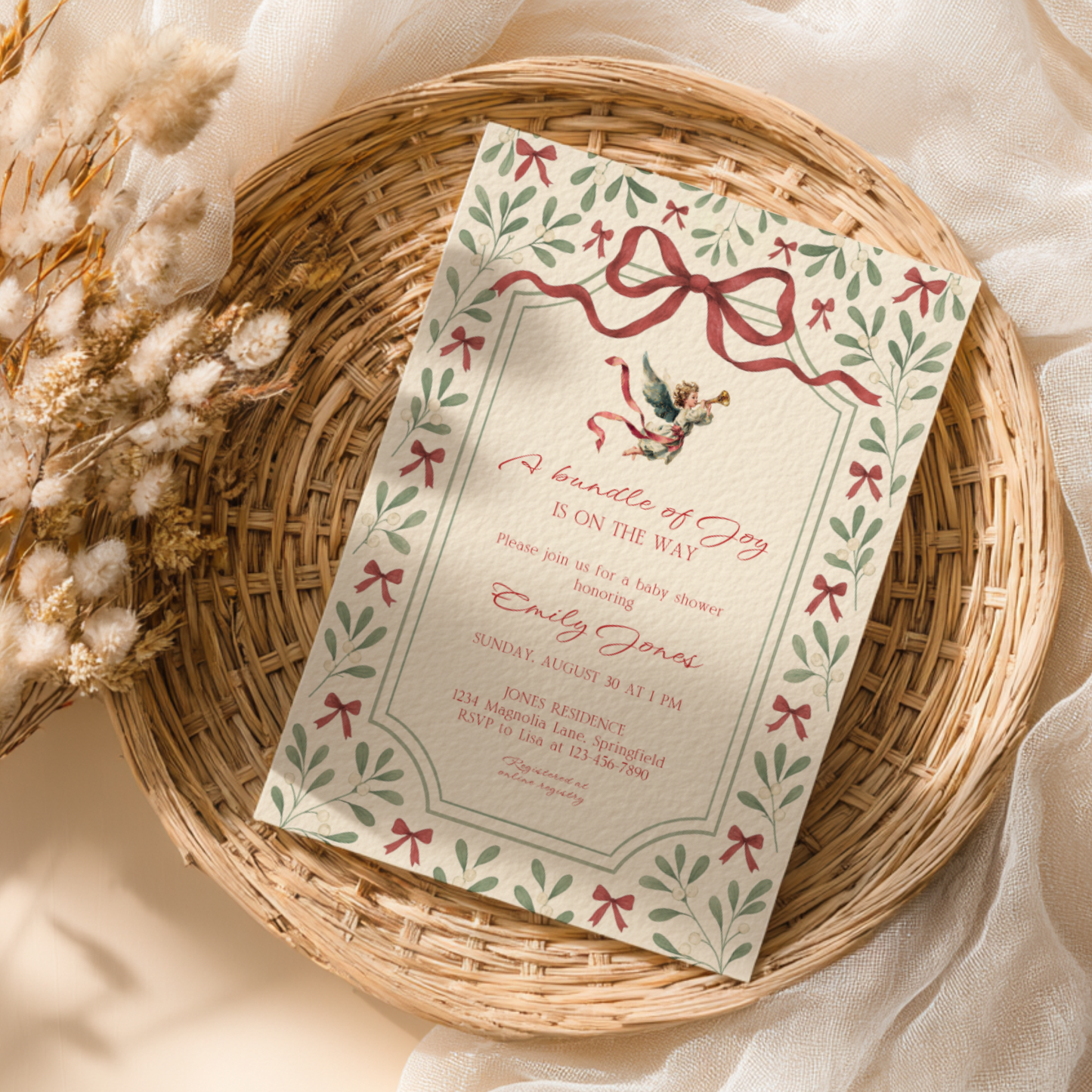 Baby Shower Invitation Bundle - Vintage Floral Christmas Bundle of Joy BS232