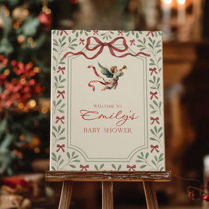 Baby Shower Welcome Sign - Vintage Floral Christmas Angel BS232