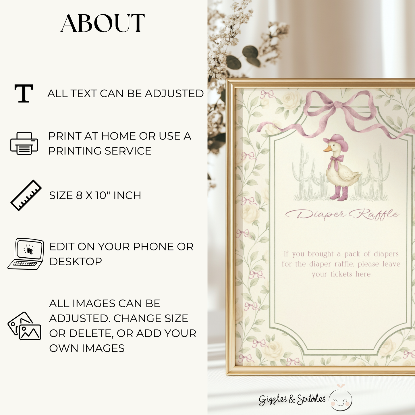 Baby Shower Table Sign Bundle - Vintage Silly Goose Cowgirl Coquette BS150
