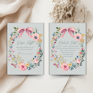 Baby Shower Invitation Bundle - Baby In Bloom Sage Green Hand Drawn Vintage Florals BS71
