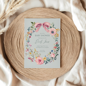 Baby Shower Invitation Bundle - Baby In Bloom Sage Green Hand Drawn Vintage Florals BS71