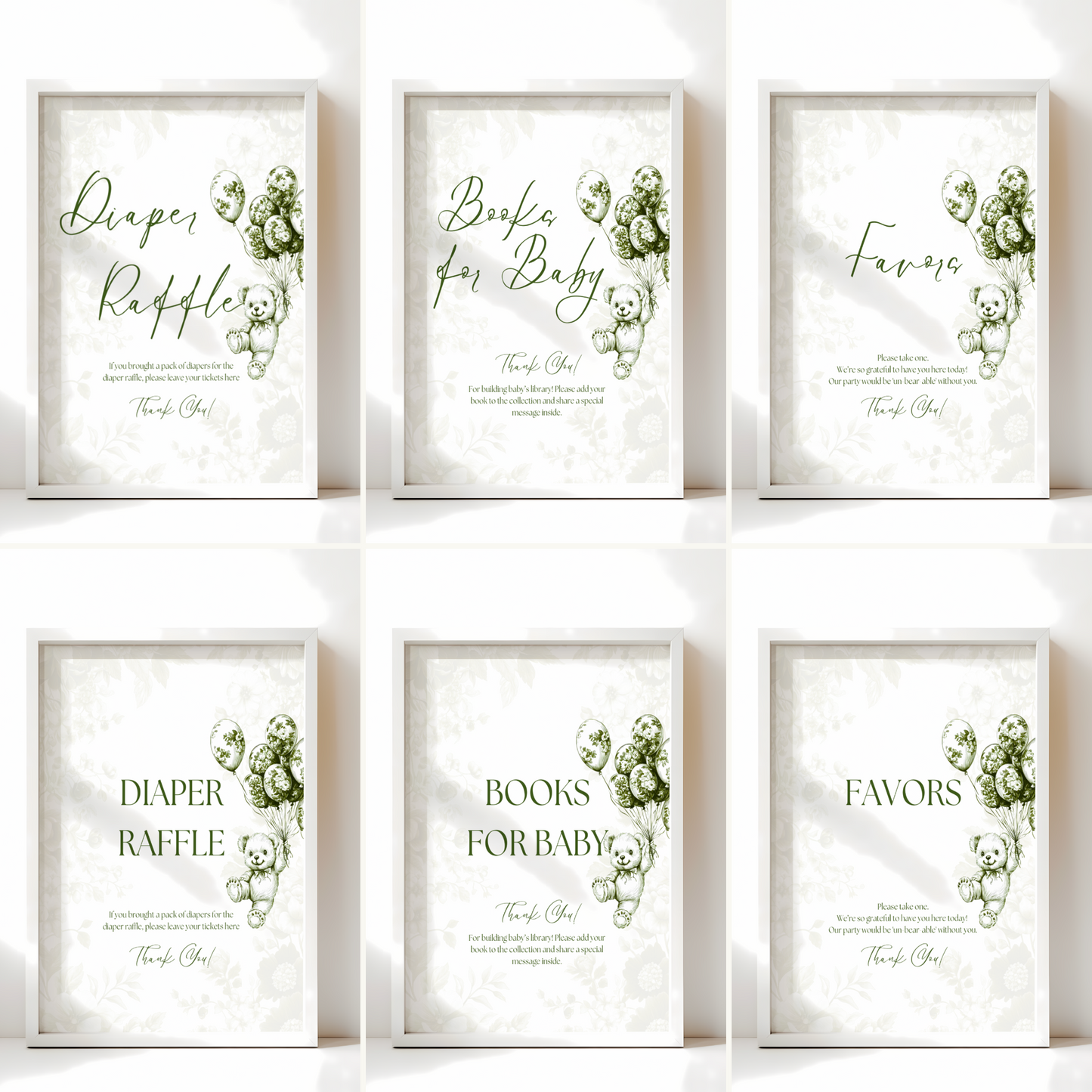 Baby Shower Mega Bundle - Green Bearly Wait Toile de Jouy BS38
