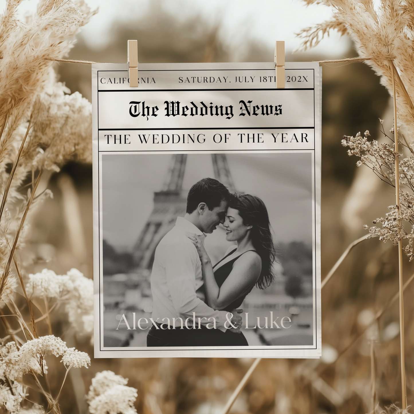 Editable Wedding Newspaper Template with Wedding Program Timeline L25