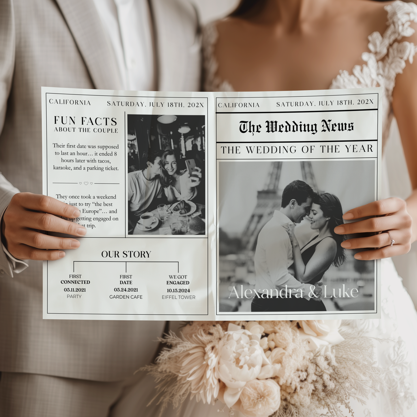 Editable Wedding Newspaper Template with Wedding Program Timeline L25