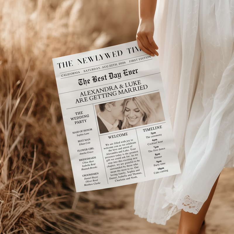 Editable Newlywed Times Wedding Newspaper Template L29