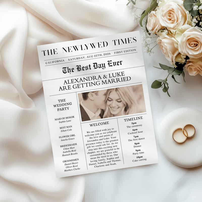 Editable Newlywed Times Wedding Newspaper Template L29