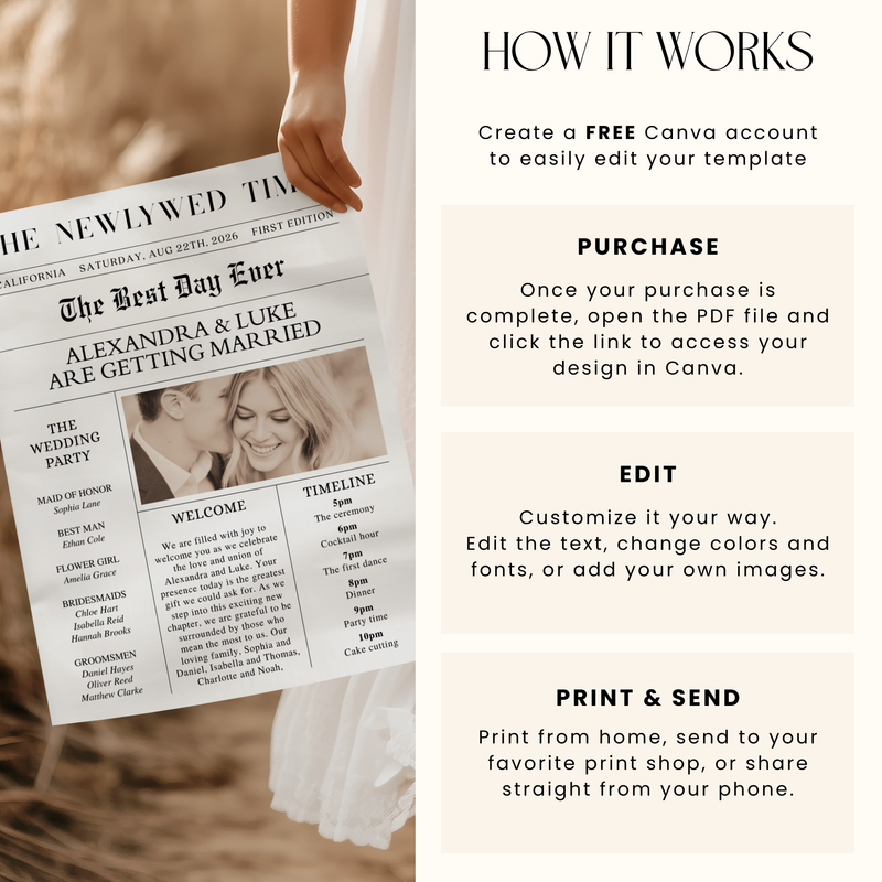 Editable Newlywed Times Wedding Newspaper Template L29