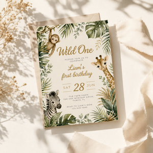 Wild One Safari First Birthday Invitation L160