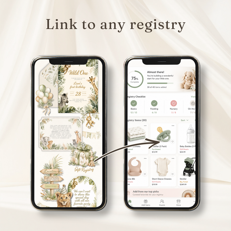 Wild One Safari First Birthday Website Invitation with RSVP Tracker L160