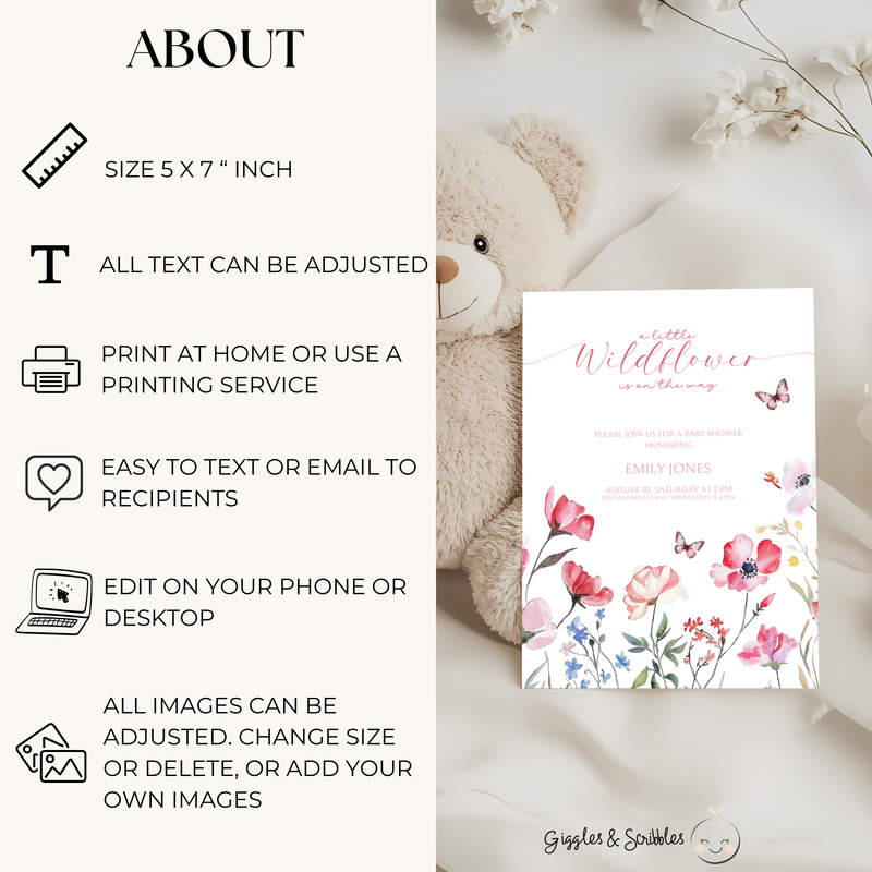 Baby Shower Invitation - A little Wildflower is on the way BS64