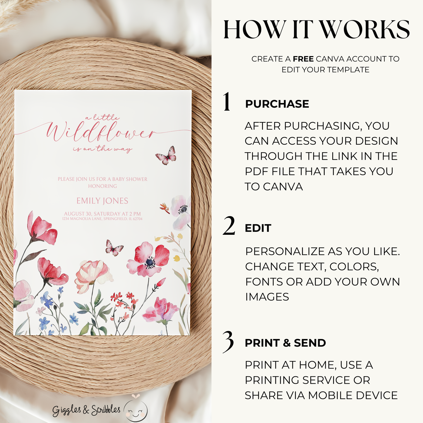 Baby Shower Invitation - A little Wildflower is on the way BS64